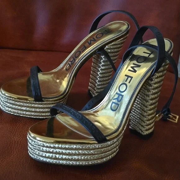 Tom Ford Metallic Rope Ankle-Strap Platform heels - Picture 1 of 5